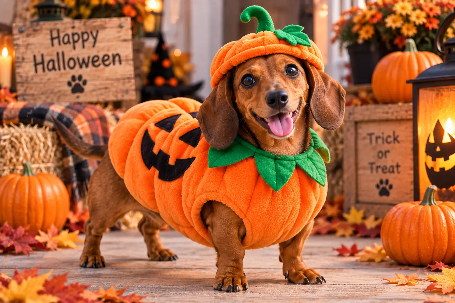 Cute Dachshund Costume Ideas - Pumpkin for Halloween